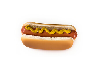 Hot Dog with Mustard on White Background Isolated