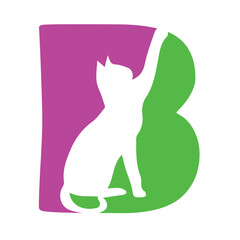 Alphabet B with Cat logo. English alphabet B. Children's colored letter B. Black cat vector illustration for icon, symbol or logo vector illustration.
