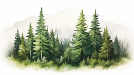 Watercolor Forest tree illustration mountain landscape outdoor