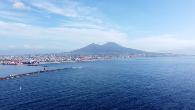 Scenic View Of Mount Vesuvius Across Gulf Of Naples In Campania, Italy. wide shot