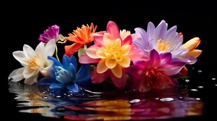 Multicolored floral on the water black background