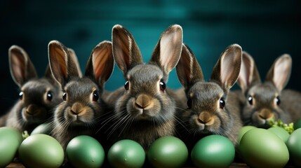 Fototapeta premium Easter Funny Bunny Egg Made Green , Background HD, Illustrations