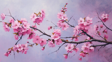 Painting pink color of Wild Himalayan cherry flowers romantic emotion