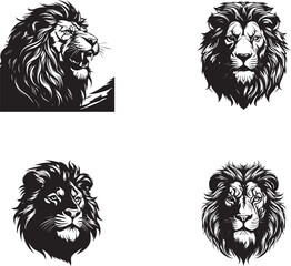 Lion king silhouette black logo animals silhouettes icons set hand drawn lion head face silhouette
