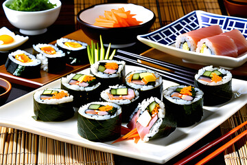 Korean kimbap, Korean kimbap, is a food that is eaten by putting rice on top of seaweed, adding various ingredients, and rolling it up.
Generative AI.