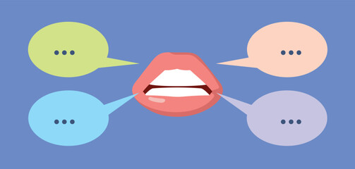Mouth Talking with Speech Bubble on Text Chat Style Vector Design. Conceptual illustration of sexy lips speaking with speech bubble 
