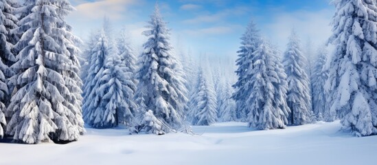 In the heart of the winter forest, a majestic fir tree stood covered in a blanket of white snow, showcasing the beauty of nature in its purest form. The surrounding garden, with its lush green plants