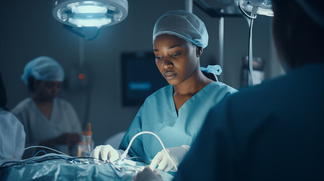 Black woman performing a surgery at a hospital