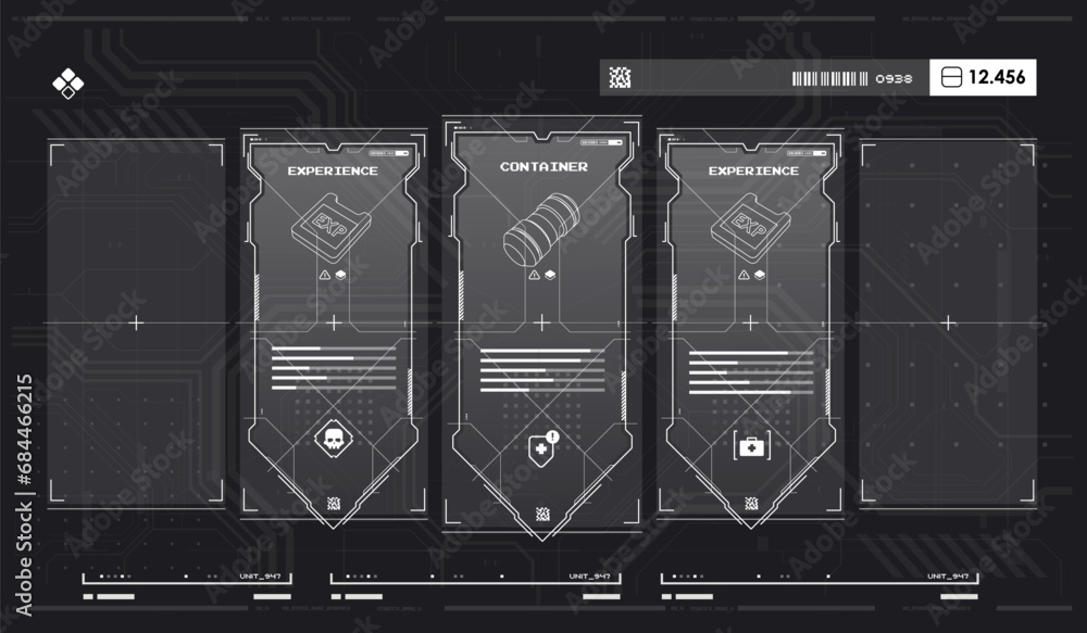 Poster sci-fi futuristic hud dashboard display virtual reality technology screen. game ui screen, abstract 
