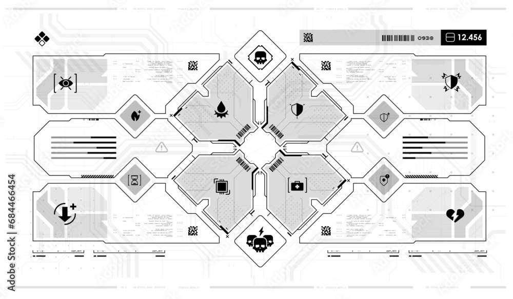 Poster sci-fi futuristic hud dashboard display virtual reality technology screen. game ui screen, abstract 