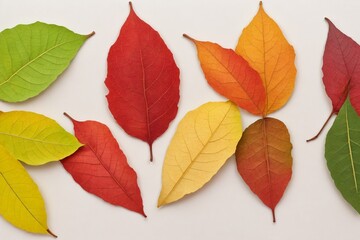 Fototapeta premium Autumn Leaves Diversity: Various Shapes and Hues from Different Tree Species