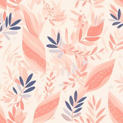 Seamless pattern with leaves and branches in pastel colors.