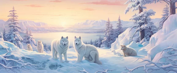Photo sur Plexiglas Renard arctique An enchanting snows cape where the fur of arctic animals glistens in the soft winter light