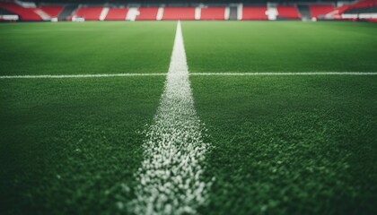 Obraz premium Soccer field in football stadium with line grass for sports background