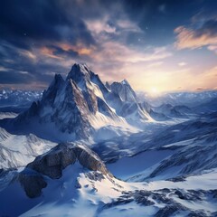Majestic alpine landscape of snowy mountains, AI generator