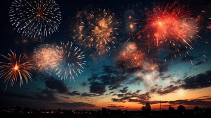 Fototapeta na wymiar Fireworks Sky Night Background , Background HD, Illustrations