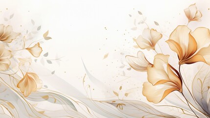 flower background that exudes luxury and abstract art, with intricate golden line art flower and botanical leaf 