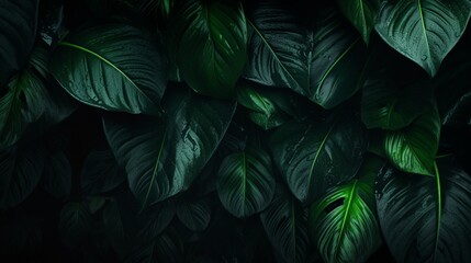 Fototapeta na wymiar Dark and mysterious textures of tropical leaves in an intriguing arrangement, inspiring your digital AI creative journey.