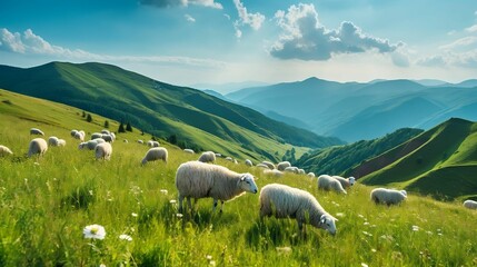 A herd of sheep grazing on a hillside
