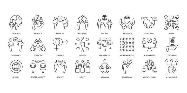 Diversity icons set. Set of editable stroke icons.Vector set of Diversity
