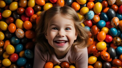 Fototapeta na wymiar Happy Easter Cute Little Child Girl , Background HD, Illustrations