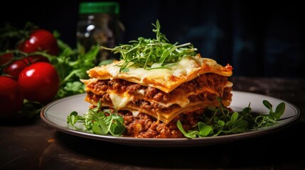 A portion of classic lasagna on a plate