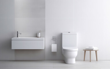 modern  bathroom with bright tiles and toilet and sink. in white tone - 684472005