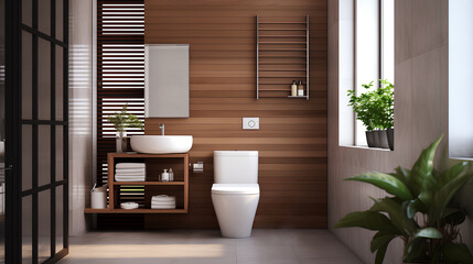modern interior design with toilet and sink - 684472007