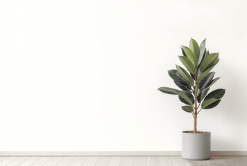 minimal wall space. interior design with rubber plant on white wall background - 684472026