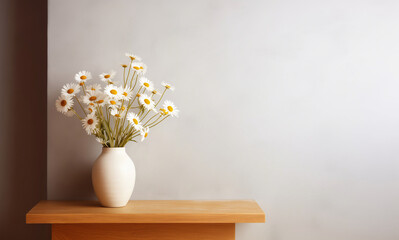 Vase of on table with sunlight on white wall background - 684472027