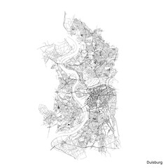 Fototapeta na wymiar Duisburg city map with roads and streets, Germany. Black and white. Vector outline illustration.