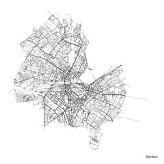 Geneva city map with roads and streets, Switzerland. Vector outline illustration.