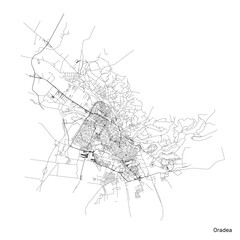 Oradea city map with roads and streets, Romania. Vector outline illustration.