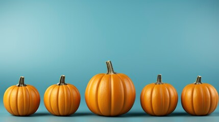 Obraz premium Horizontal Photo Pumpkins Front Blue Background , Background HD, Illustrations