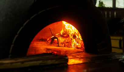 Pizza wood oven at pizzeria