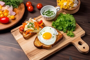 Homemade bread baked with cheese and fried egg
