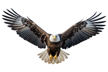 Sierkussen American Bald Eagle, Bald eagle flying isolated on transparent background. PNG cut out. Full body of eagle, wings are spread © Gasi