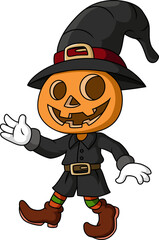 Cute halloween pumpkin scarecrow cartoon