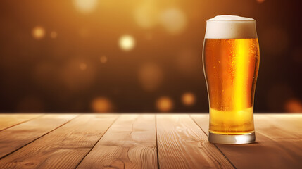 
Fresh cold beer on wooden floor on gold background,PPT background
