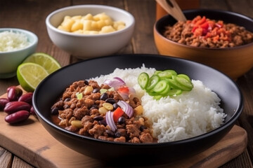 Indonesian food homemade chili with beans and rice