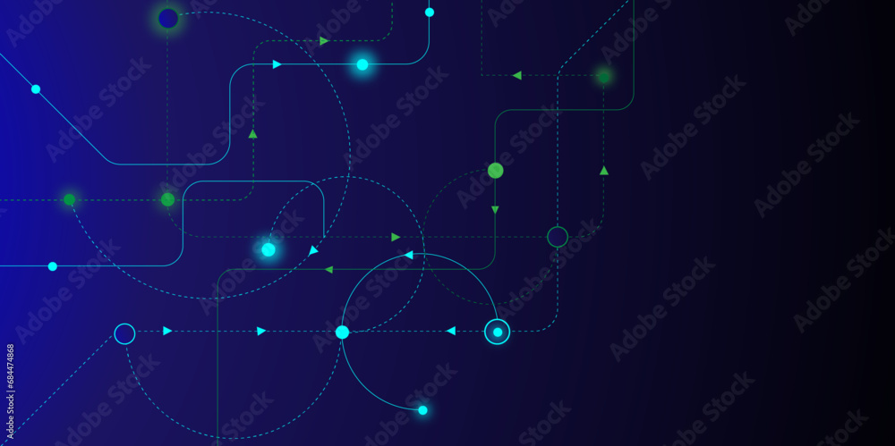 Poster Abstract point and circle lines connection with hexagon shapes.  social networking. Big data visualization, communication technology background design.