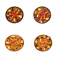 set of paella watercolor illustrations