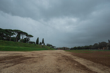 Southern part of Circo Massimo in Rome. Circus maximus was the biggest chariot racing stadium in...