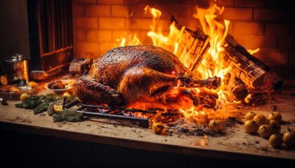 a crispy Christmas roast on a fire pit that threatens to burn