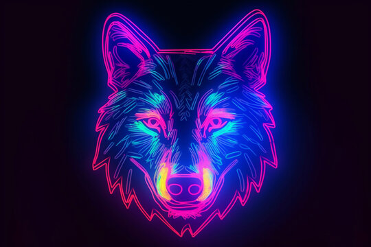 Wolf head with neon effect. Animal logo.