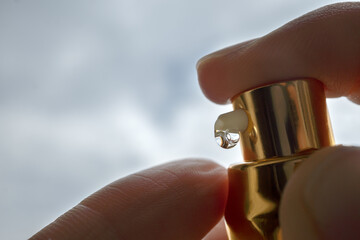 Push dispenser liquid facial fluid gel squeezed out to hand