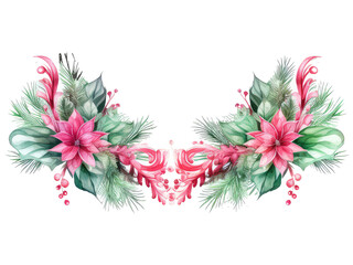 watercolor flowers pink and mint christmas garland clipart
