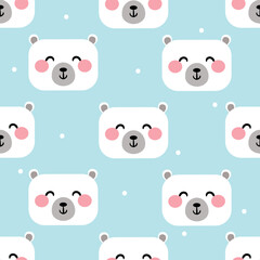 Seamless teddy bear pattern, blue background cute wallpaper for gift wrapping paper, textile, colorful vector for kids, flat style