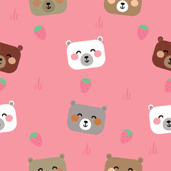 Seamless teddy bear pattern, pink background cute wallpaper for gift wrapping paper, textile, colorful vector for kids, flat style