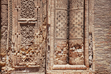 Traditional uzbek pattern on the ceramic tile on the wall of the mosque